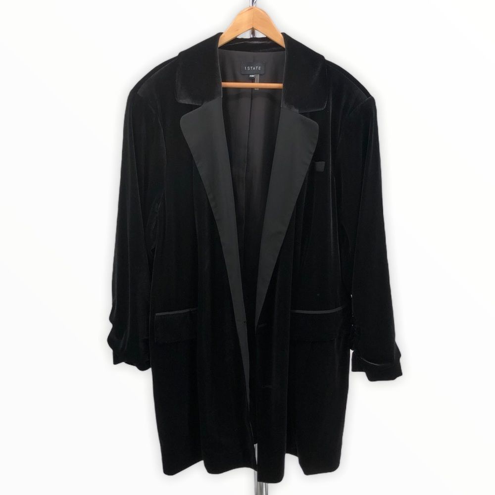 1. State Black Velvet Ruched Sleeve Blazer Dress size 24W Plus 3/4 Sleeves